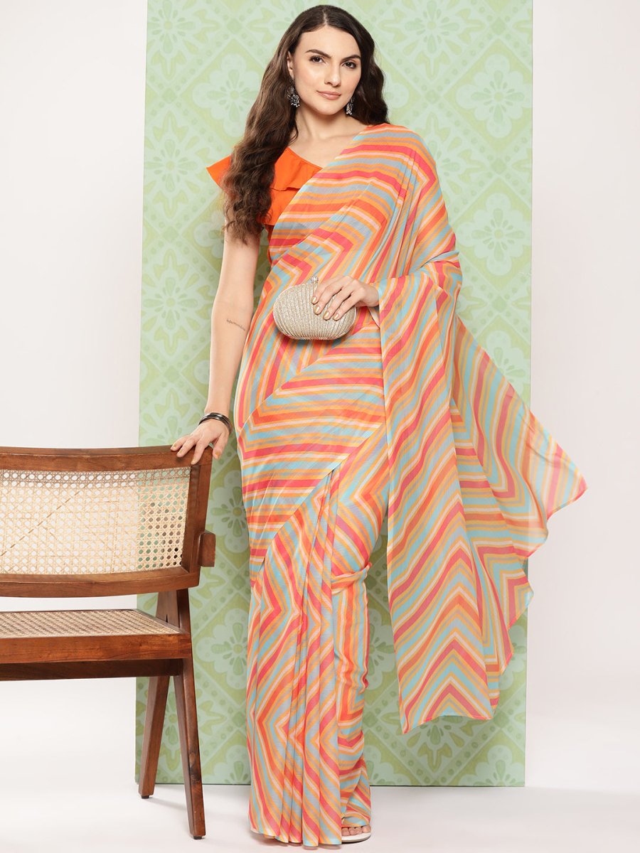 Ahalyaa Leheriya Poly Chiffon Saree | Grocsy