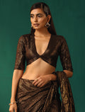 trueBrowns Black Cotton Gold Lurex Deep V-Neck Blouse | Grocsy