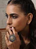 trueBrowns Silver Gold Tone Mandala Ring | Grocsy