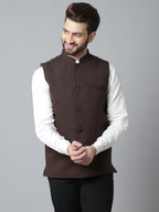 Even Apparels Men's Brown Nehru Jacket With Welt Pockets | Grocsy