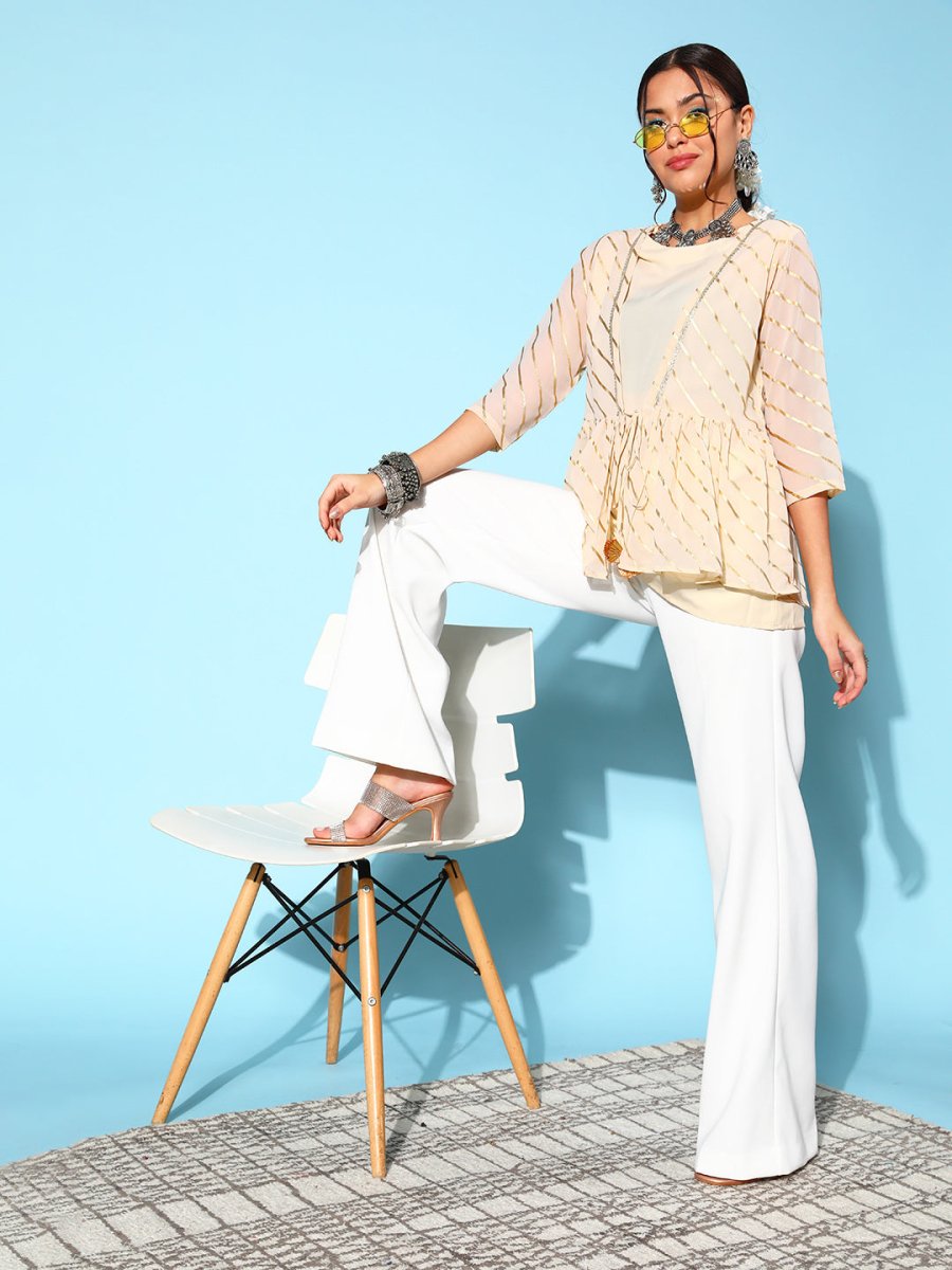 Ahalyaa Off-White Solid Fluid Tie-Up Top | Grocsy