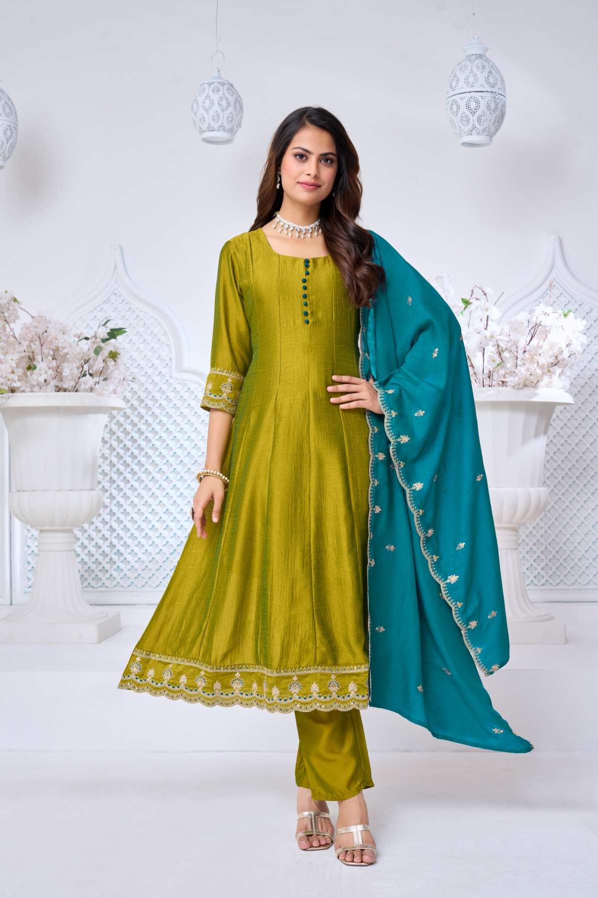 Anaita L Green Anarkali Readymade Suit with Embroidery Work | Grocsy