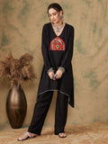 InWeave Women's Black Trangle Maroon Patch Work Assymentrical Kurta Set | Grocsy