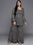 Ahalyaa Plus Size Ethnic Printed Chiffon Wrap Tunic with Sharara | Grocsy