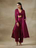 trueBrowns Purple Textured Silk Overlay Jacket Blouse Pant Set | Relove | Grocsy
