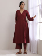 trueBrowns Ruby Wine Dobby Angrakha Pant Set | Grocsy
