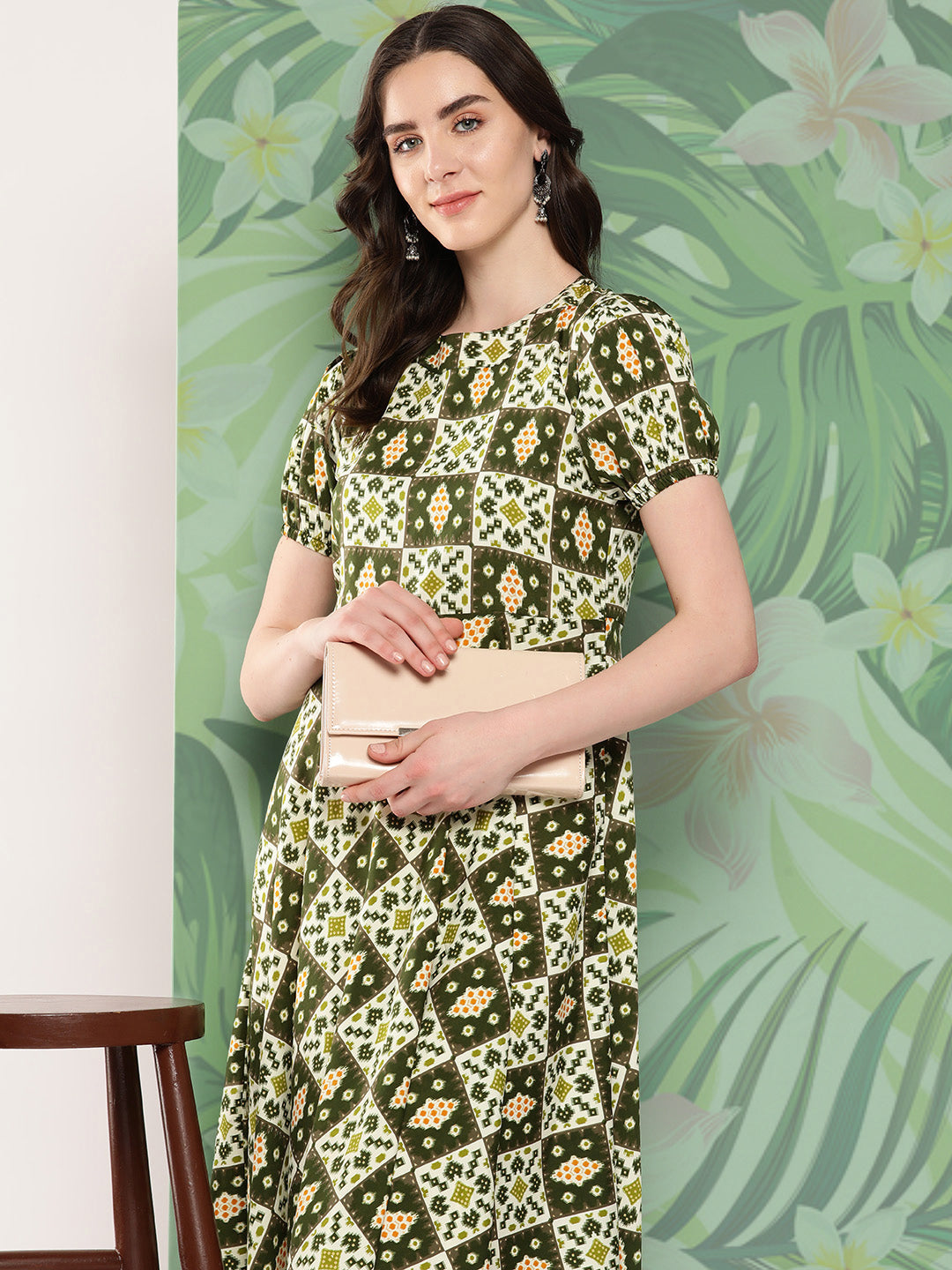 InWeave Women's Dark Green Square Dress | Grocsy
