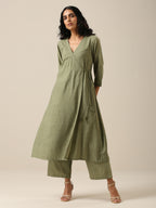 trueBrowns Sage Slub Texture Angrakha Pant Set | Relove | Grocsy
