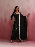 trueBrowns Black Viscose Silk Kurta Set | Grocsy