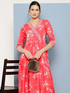 Ahalyaa Floral Printed Pleated Maxi Empire Ethnic Dress | Grocsy