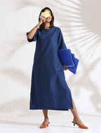trueBrowns Blue Slub Dress | Grocsy