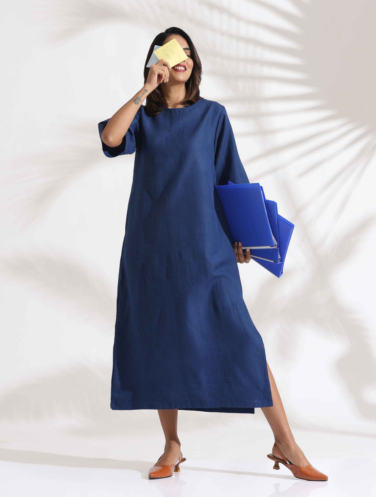 trueBrowns Blue Slub Dress | Grocsy