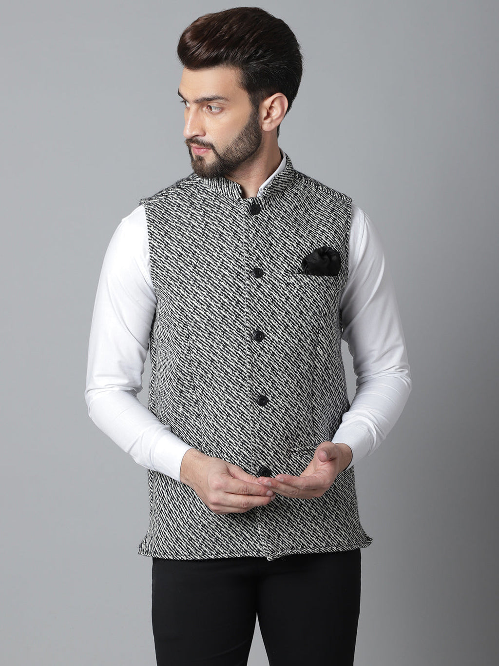 Even Apparels Men's Grey Pure Wool Nehru Jacket | Grocsy