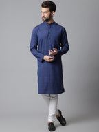 Even Apparels Blue Long Kurta With Band Collar | Grocsy