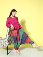 InWeave Women's Magenta Top With Multi Clr Harem Set | Grocsy