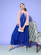 InWeave Women's Ink Blue Strappy Set With Pink Chintz Print Short Organza Cape | Grocsy