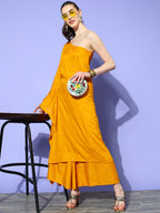 InWeave Women's Mustard Mirror Work One Shoulder Kurta Set | Grocsy