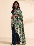 trueBrowns Green Blue Muslin Ikat Saree | Grocsy