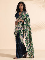 trueBrowns Green Blue Muslin Ikat Saree | Grocsy