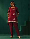 trueBrowns Maroon Floral Viscose Silk High Low Co-ord Set | Grocsy