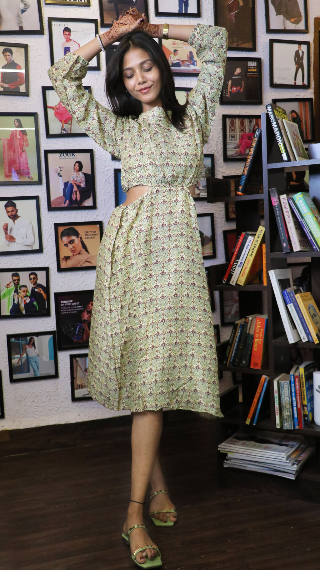 Noroke Sustainable fabric | Mushroom Ikat Cut-out Midi Dress - Printed | Grocsy