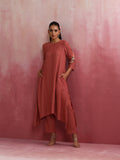 trueBrowns Peach Cotton Dobby Kurta Set | Grocsy