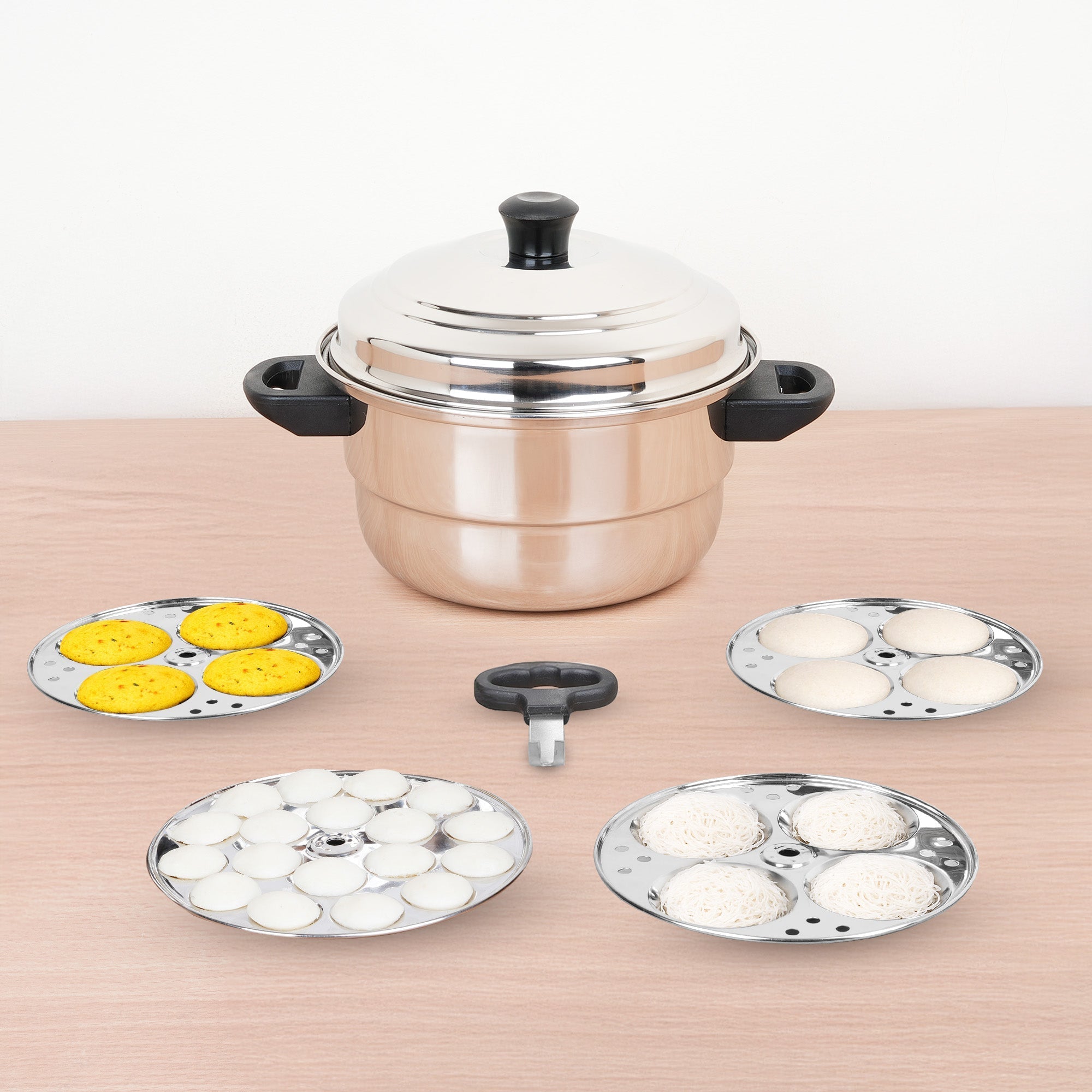 The Indus Valley Premium Stainless Steel idlipot regular with mini idli plates-(3+1) Idli/ Momo Maker/  Veg Steaming Set, Tri-ply Induction Bottom, 4 Plates | Grocsy