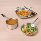 The Indus Valley TurboCuk Tri-ply Stainless Steel Cookware Set: 24cm Kadai with Lid + 22cm Fry Pan + 16cm Sauce pan, Premium Quality, 3 Layer Thick Body, 100% Toxin-free, Non-stick, Induction & Gas | Grocsy