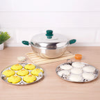 The Indus Valley 14 Pit Tri-Steel Multi Pot Premium Stainless Steel Idli/ Momo Maker/  Veg Steaming Set, Tri-ply Induction Bottom, 2 Plates, 27cm | Grocsy