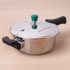 The Indus Valley Tri-ply Stainless Steel Pressure Pan, Premium Quality, 3 Layer Thick Body, Heavy Bottom, 100% Food-safe, ISI Certified, Induction & Gas, 3.5/5L | Grocsy