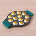 The Indus Valley 12 Pit/Cup CASTrong Cast Iron Paniyaram/Appe Pan, Pre-seasoned, with Double Handle Silicone Grip,Toxin-free, 20.8 cm, 2.2 kg | Grocsy