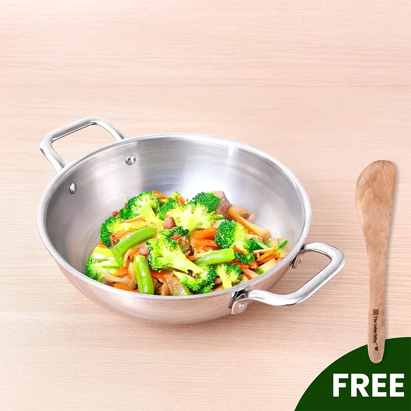 The Indus Valley TurboCuk Tri-ply Stainless Steel Kadai, Premium Quality, 3 Layer Thick Body, 100% Toxin-free, Non-stick, Induction & Gas, Free ₹110 Spatula, 1.7/2.7/3.5L | Grocsy