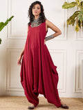 InWeave Maroon Round Sleeveless Jumpsuit | Grocsy