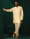 trueBrowns Men's Ivory Geometric Floral Viscose Silk Co-ord Set | Grocsy