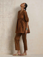 trueBrowns Brown Silk Angrakha Co-ord Set | Grocsy