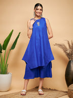 InWeave Women's Ink Blue Short Kurta Palazzo Set | Grocsy