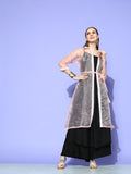 InWeave Women's Black Strappy Kurta Set With Peach Organza Cape | Grocsy