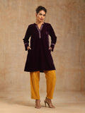 trueBrowns Wine Velvet Placket Embroidered Co-ord Set | Grocsy