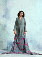 trueBrowns Grey Printed Velvet Shawl | Grocsy