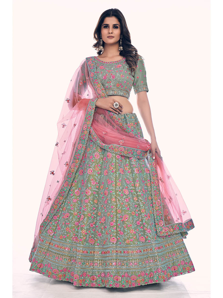 Myra Green Gota Silk Embroidered Designer Lehenga Choli | Grocsy