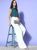 InWeave Women's Teal Lurex Tie Up Top | Grocsy