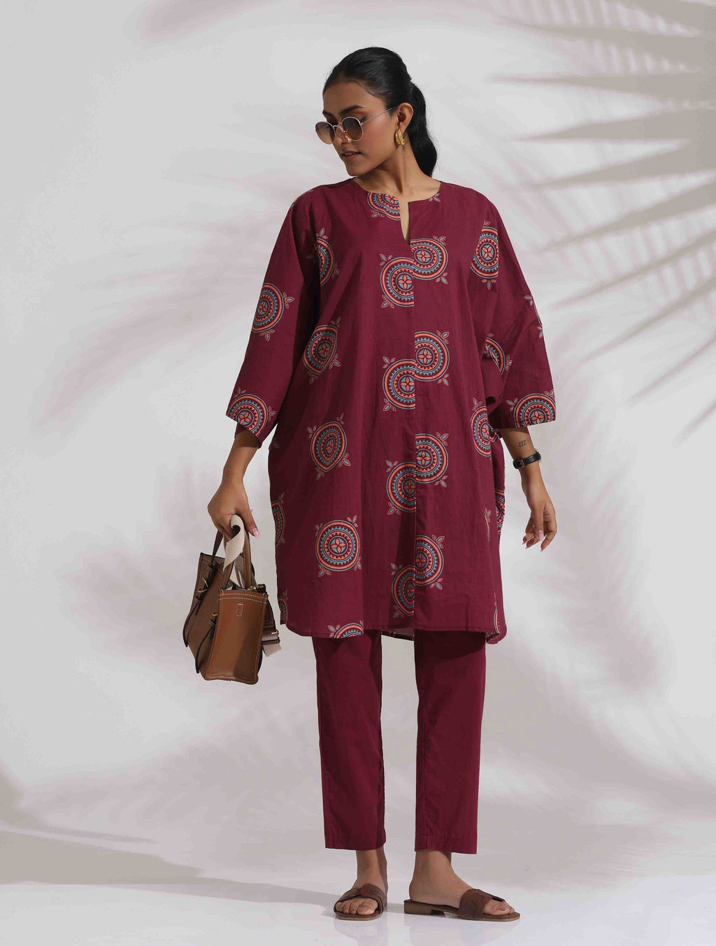 trueBrowns Purple Cotton Print Kurta Co-ord Set | Grocsy