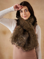 InWeave Women's Beige Print Faux Fur Neck Warmer | Grocsy