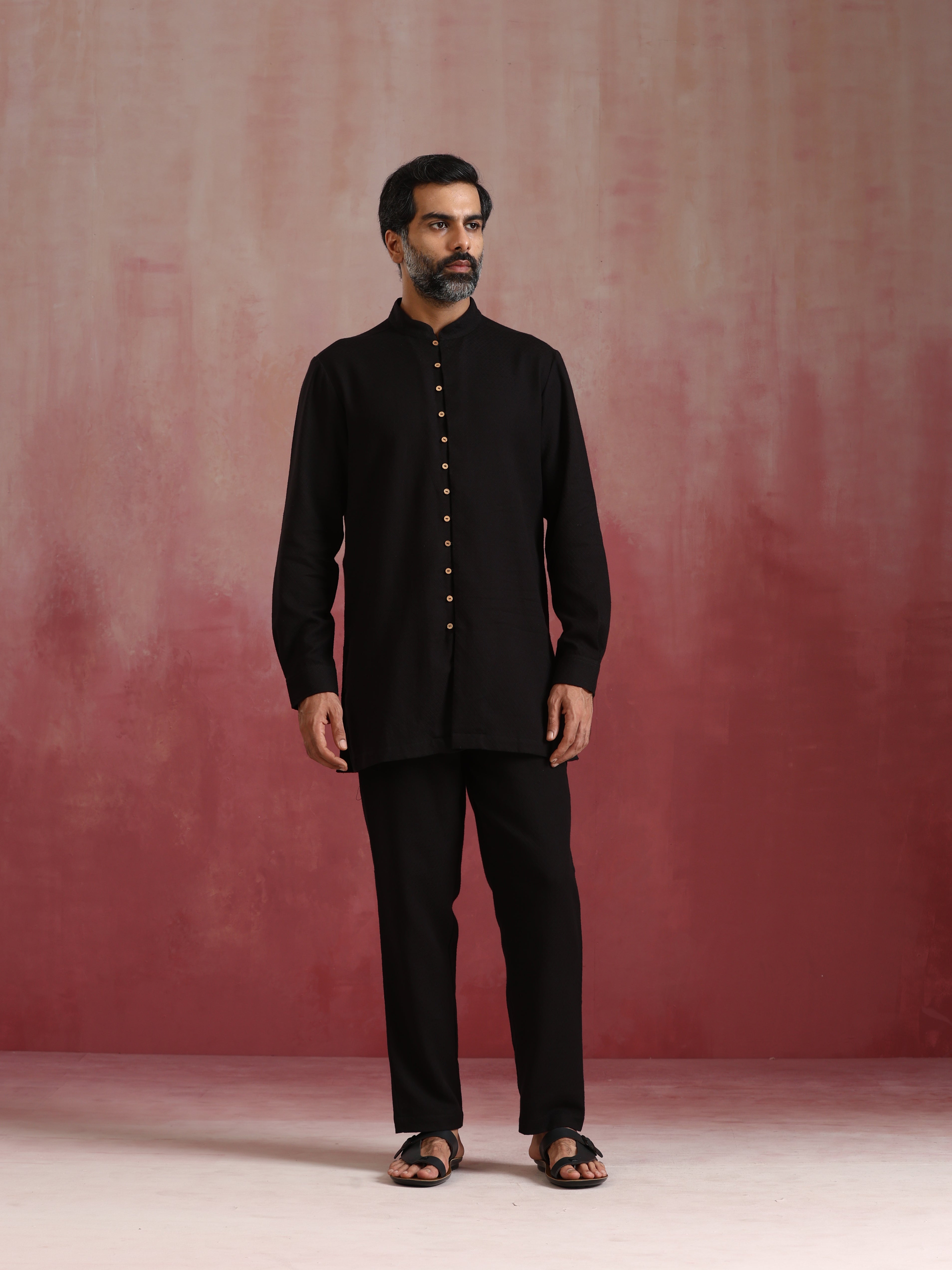 trueBrowns Men's Black Cotton Dobby Kurta Co-ord Set | Grocsy
