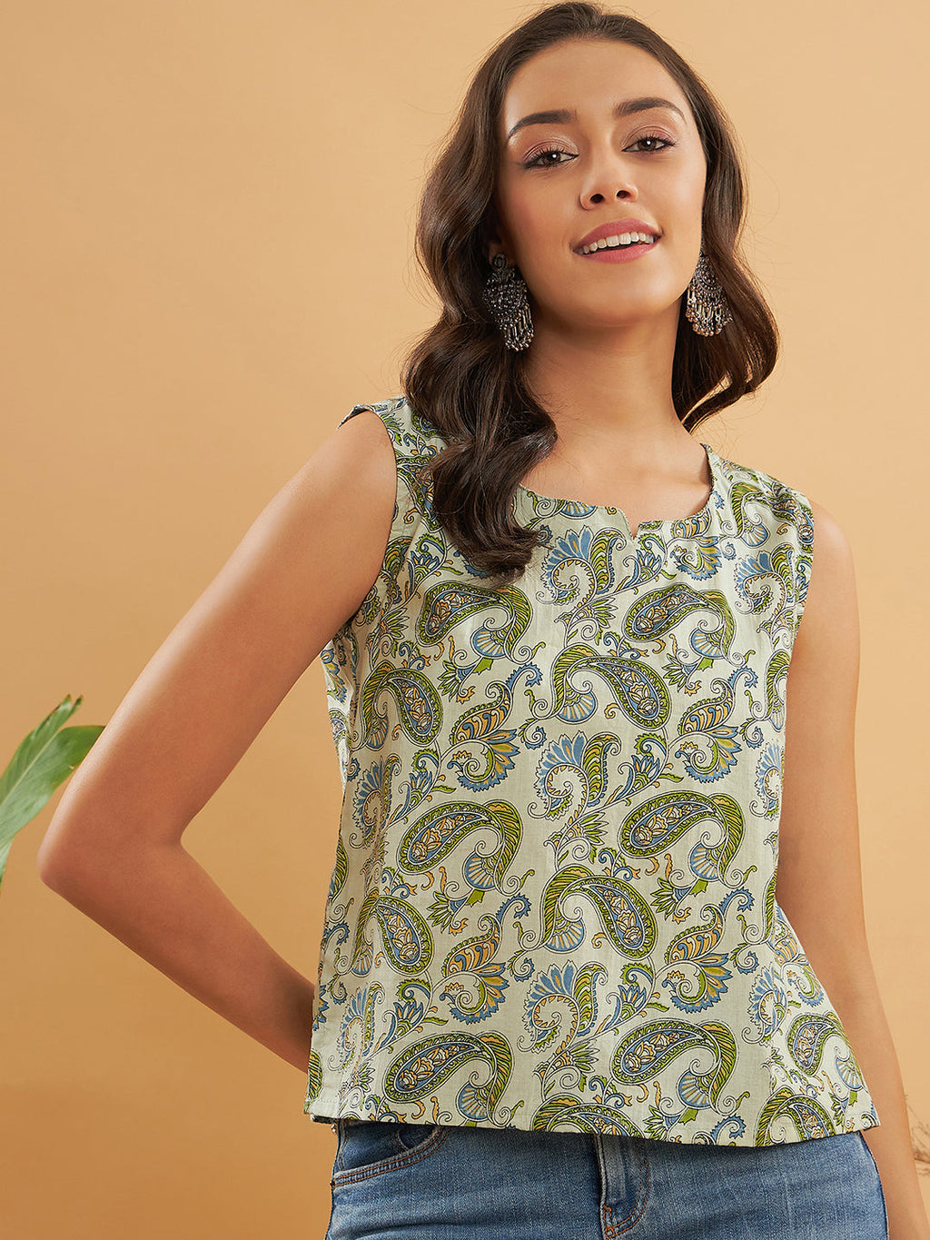 InWeave Sage Green Paisley Print W/U Top | Grocsy