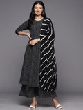 KSUT (House of Varanga) Black And White Cotton Printed Anarkali Kurta Paired With Palazzo And Chiffon Dupatta | Grocsy