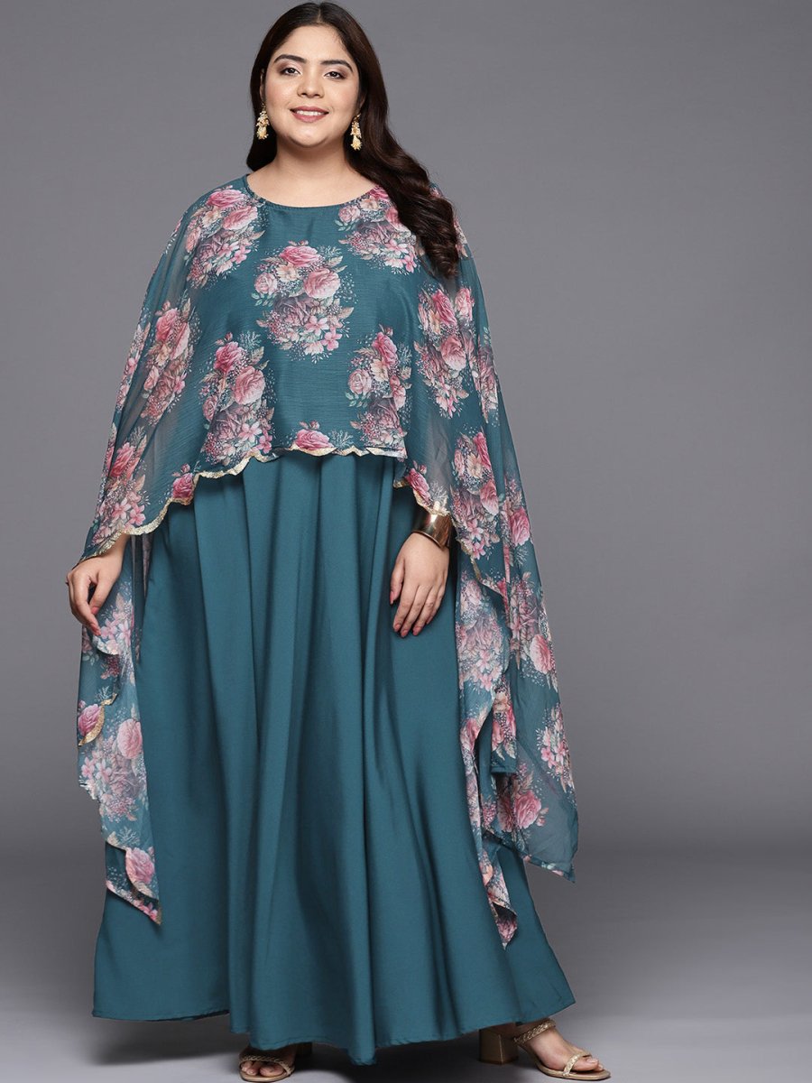 Ahalyaa Plus Size Boat Neck Maxi Ethnic Dress | Grocsy