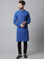 Even Apparels Blue Solid Kurta With Band Collar | Grocsy