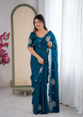 Evanik Designer Heavy Fendy Satin With Beads Embroidered Work Saree With Unstitched Blouse | Grocsy