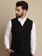 Even Apparels Men's Black Waistcoat With Patch Pocket | Grocsy